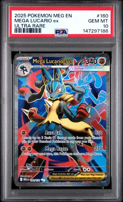 2025 POKEMON MEG EN-MEGA EVOLUTION ULTRA RARE #160 MEGA LUCARIO EX PSA 10 - Image 1