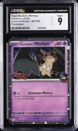 2025 POKEMON DESTINED RIVALS PRERELEASE #87 TEAM ROCKET'S MIMIKYU CGC 9 - Image 1