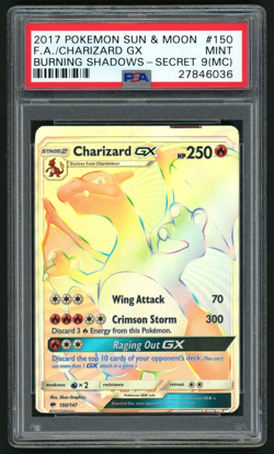 POKEMON CHARIZARD GX 2017 SUN & MOON BURNING SHADOWS SECRET FA PSA 9 *MISCUT* - Image 1