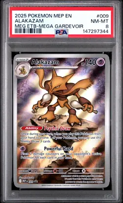 2025 POKEMON MEP EN-ME BLACK STAR PROMO #009 ALAKAZAM PSA 8 - Image 1