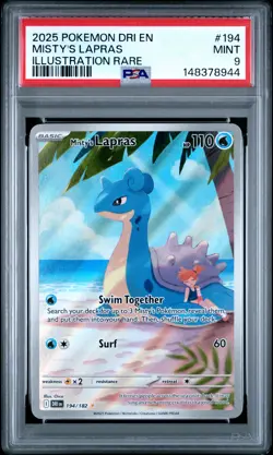 2025 POKEMON DRI EN-DESTINED RIVALS ILLUSTRATION RARE #194 MISTY'S LAPRAS PSA 9 - Image 1