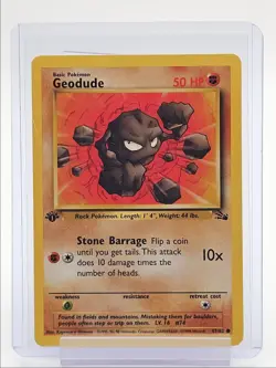 GEODUDE 1999 POKEMON ORIGINAL FOSSIL 1ST EDITION COMMON A 47/62 Q2045 - Image 1