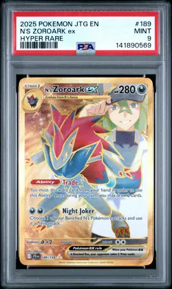 2025 POKEMON JTG EN-JOURNEY TOGETHER HYPER RARE #189 N'S ZOROARK EX PSA 9 - Image 1