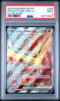 2025 POKEMON DRI EN-DESTINED RIVALS ULTRA RARE TEAM ROCKET'S MOLTRES EX PSA 9 - Image 1