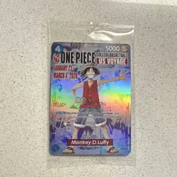 Bandai Monkey.D.Luffy P-055 US Voyage Promo Full Art Holo One Piece CCG Card - Image 1