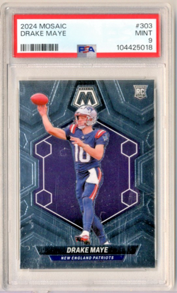 2024 Panini Mosaic #303 DRAKE MAYE Rookie Card Patriots RC PSA 9 - Image 1