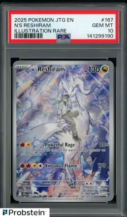 2025 Pokemon JTG EN Illustration Rare #167 N's Reshiram PSA 10 GEM MINT - Image 1
