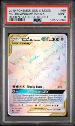 Pokemon TCG Moltres & Zapdos & Articuno GX 69/68 Hidden Fates PSA 9 Mint Secret - Image 1