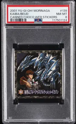 2001 YU-GI-OH! MORINAGA STICKERS #139 BLUE-EYES ULTIMATE DRAGON/SETO KAIBA PSA 8 - Image 1