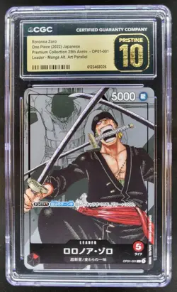 22 ONE PIECE JP RORONOA ZORO LEADER MANGA ALT ART OP01-001 CGC 10 PRISTINE A PT - Image 1