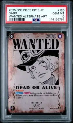 2025 ONE PIECE JPN OP13-CARRYING ON HIS WILL WANTED ALTERNATE ART SABO PSA 10 - Image 1