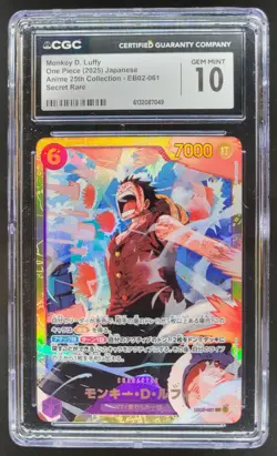 2025 ONE PIECE JP MONKEY D. LUFFY SECRET RARE ANIME 25TH EB02-061 CGC 10 RC7 - Image 1