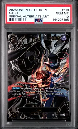 2025 ONE PIECE OP13-CARRYING ON HIS WILL SPECIAL ALTERNATE ART #118 SABO PSA 10 - Image 1