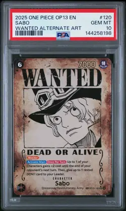 2025 ONE PIECE OP13-CARRYING ON HIS WILL WANTED ALTERNATE ART #120 SABO PSA 10 - Image 1