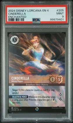 2024 DISNEY LORCANA EN 4-URSULA'S RETURN #205 CINDERELLA - MELODY WEAVER PSA 9 - Image 1