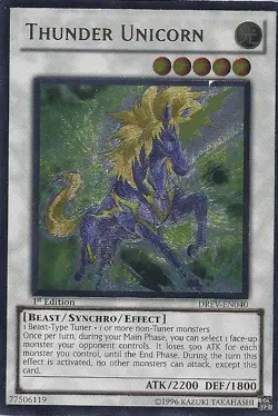 Yugioh! LP Thunder Unicorn - DREV-EN040 - Ultimate Rare - 1st Edition Lightly Pl - Image 1