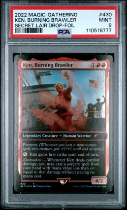 2022 MTG SECRET LAIR DROP STREET FIGHTER-FOIL #430 KEN, BURNING BRAWLER PSA 9 - Image 1
