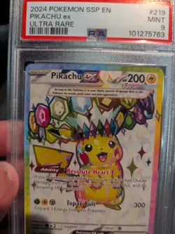 2024 Pokemon SSP EN Pikachu ex Ultra Rare #219 PSA 9 - Image 4