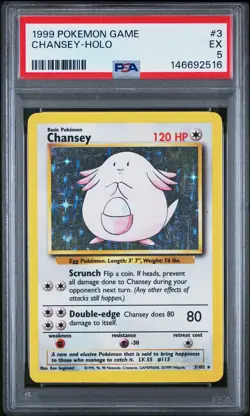 1999 POKEMON BASE SET UNLIMITED #3 CHANSEY-HOLO PSA 5 - Image 1