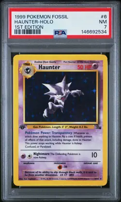 1999 POKEMON FOSSIL 1ST EDITION #6 HAUNTER-HOLO PSA 7 - Image 1