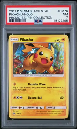 2017 POKEMON SM PROMO SHINING LEGENDS PIN COLLECTION PIKACHU-HOLO PSA 7 - Image 1