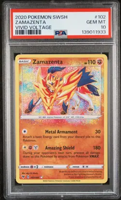 PSA 10 ZAMAZENTA 102 AMAZING RARE VIVID VOLTAGE POKEMON MJ - Image 1