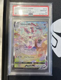 PSA 10 GEM MINT Sylveon VMAX 212/203 Alt Art Evolving Skies Holo Pokemon Card - Image 1