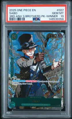 2025 ONE PIECE 3RD ANNIV TOURNAMENT 3 BROTHERS PACK WINNER #027 SABO PSA 10 - Image 1