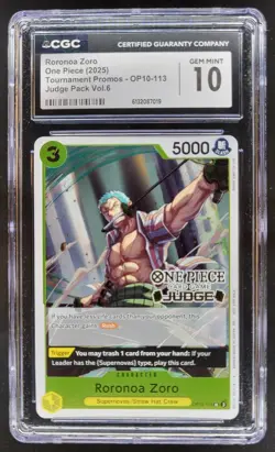 2025 ONE PIECE RORONOA ZORO TOURNAMENT PROMO JUDGE PACK OP10-113 CGC 10 RC7 - Image 1