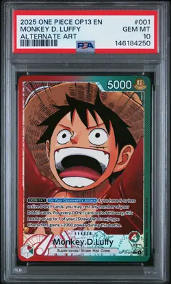 2025 ONE PIECE OP13-CARRYING ON HIS WILL ALTERNATE ART MONKEY D. LUFFY PSA 10 - Image 1