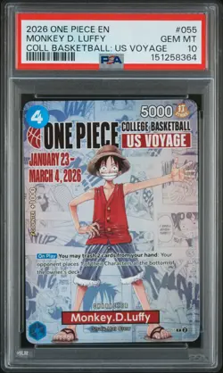 2026 ONE PIECE PROMOS COLLEGE BASKETBALL: US VOYAGE MONKEY D. LUFFY PSA 10 - Image 1