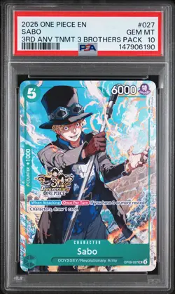 2025 ONE PIECE 3RD ANNIVERSARY TOURNAMENT 3 BROTHERS PACK #027 SABO PSA 10 - Image 1