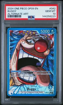 2024 ONE PIECE OP09-EMPERORS IN THE NEW WORLD ALTERNATE ART #042 BUGGY PSA 10 - Image 1