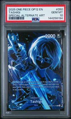 2025 ONE PIECE OP12-LEGACY OF THE MASTER SPECIAL ALTERNATE ART TASHIGI PSA 10 - Image 1