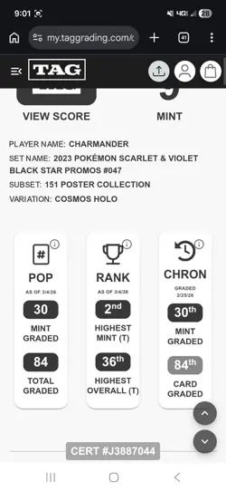 Charmander - (Cosmos Holo) 047 Scarlet & Violet Promo Cards Holo Graded TAG 9 - Image 3