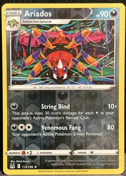Ariados 113/196 Reverse Holo Rare- Pokemon SWSH11 Lost Origins LP - Image 1