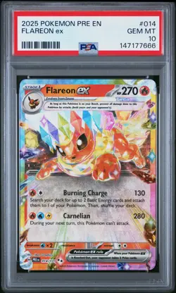 147177666 Flareon ex 2025 Pokemon Prismatic Evolutions #014/131 Promos PSA 10 - Image 1