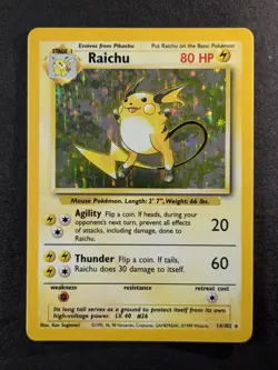 1999 Pokemon RAICHU #14/102 Base Set Unlimited Galaxy Star Holo Rare English (B) - Image 1