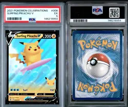 SURFING PIKACHU V 008/025 HOLO RARE V CELEBRATIONS POKEMON PSA 5 - Image 1
