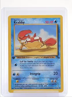 KRABBY 1999 POKEMON ORIGINAL FOSSIL 1ST EDITION COMMON F 51/62 Q2045 - Image 1