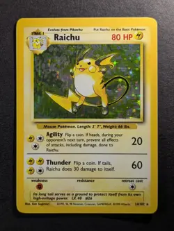 1999 Pokemon RAICHU #14/102 Base Set Unlimited Galaxy Star Holo Rare English - Image 1