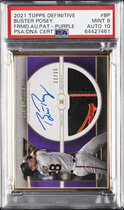 2021 TOPPS DEFINITIVE FRAMED AUTOGRAPHED PATCH BUSTER POSEY 10/10 PSA 9 AUTO 10 - Image 1