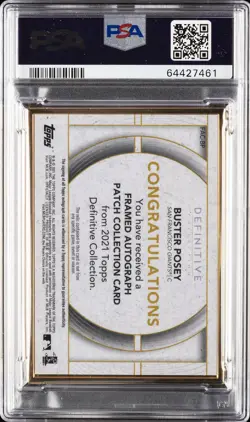 2021 TOPPS DEFINITIVE FRAMED AUTOGRAPHED PATCH BUSTER POSEY 10/10 PSA 9 AUTO 10 - Image 2