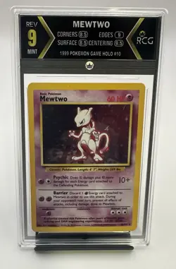 1999 Pokemon Game Mewtwo Holo Card #10/102 - RCG 9 Mint - Very Nice! Rare! - Image 1