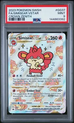 2023 Pokemon SWSH Full Art Simisear Vstar Crown Zenith Galarian #GG37 PSA 9 - Image 1