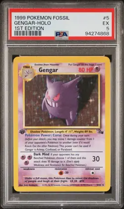 Gengar 5/62 Fossil Holo 1st Edition Pokemon TCG Card 1999 PSA 5 - Image 1