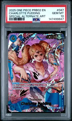 ONE PIECE 2025 CHARLOTTE PUDDING SAA PRB02 OP CARD THE BEST- VOL.2 #047 PSA 10 - Image 1