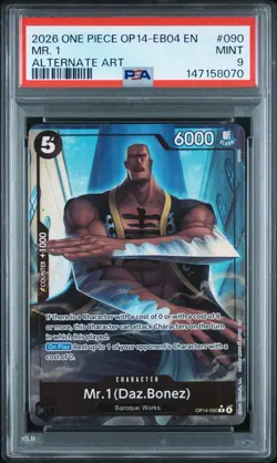 2026 ONE PIECE OP14-EB04-THE AZURE SEA'S SEVEN ALTERNATE ART #090 MR. 1 PSA 9 - Image 1
