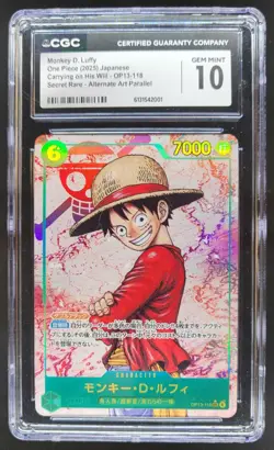 2025 ONE PIECE JP MONKEY D. LUFFY SECRET RARE ALT ART OP13-118 CGC 10 A PT - Image 1