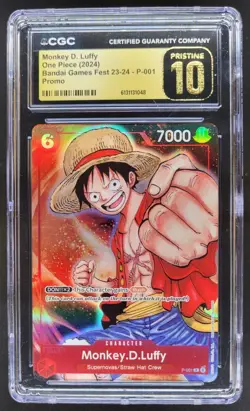 24 ONE PIECE MONKEY D. LUFFY BANDAI GAMES FEST PROMO P-001 CGC 10 PRISTINE A PT - Image 1